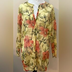 Ocean Pacific Swimwear Cover Up Size S Soft Shirt Floral Sheer Mesh NWOT